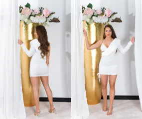 Abito corto sexy monospalla drappeggiato AC548 Bianco
