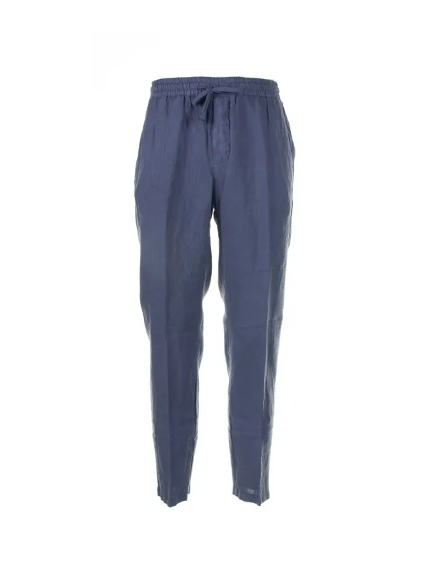 Air force blue linen trousers with drawstring