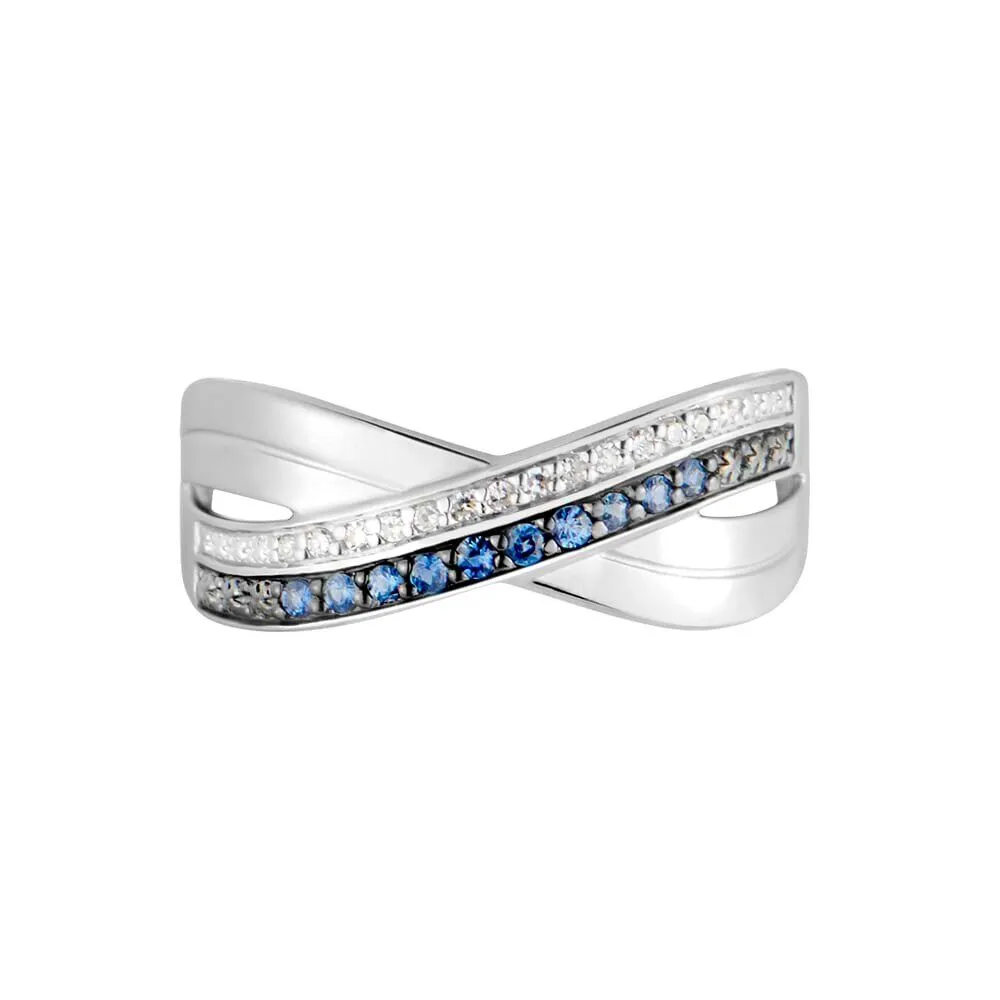 Anello Fascia Charlotte Oro Bianco 375/1000 Zaffiro 0,12 ct Diamante Bianco 0,041 ct Diamante Bianco 0,01 ct 1418728