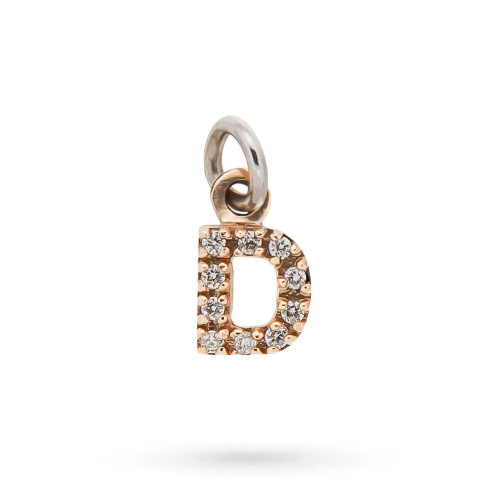 Ciondolo lettera D oro rosa 18kt diamanti 0,03ct