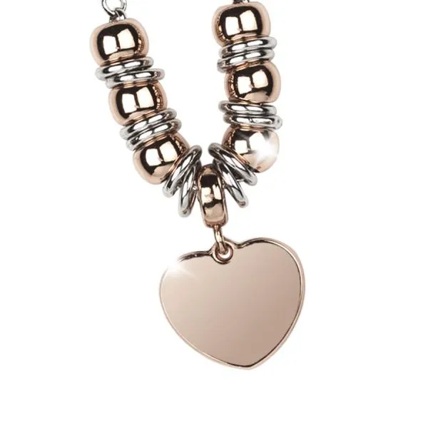 Collana bicolor con cuore pendente placcato oro rosa    