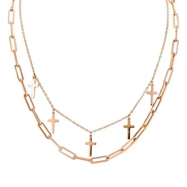 Collana doppio filo color oro rosa con croci MY_GR03    