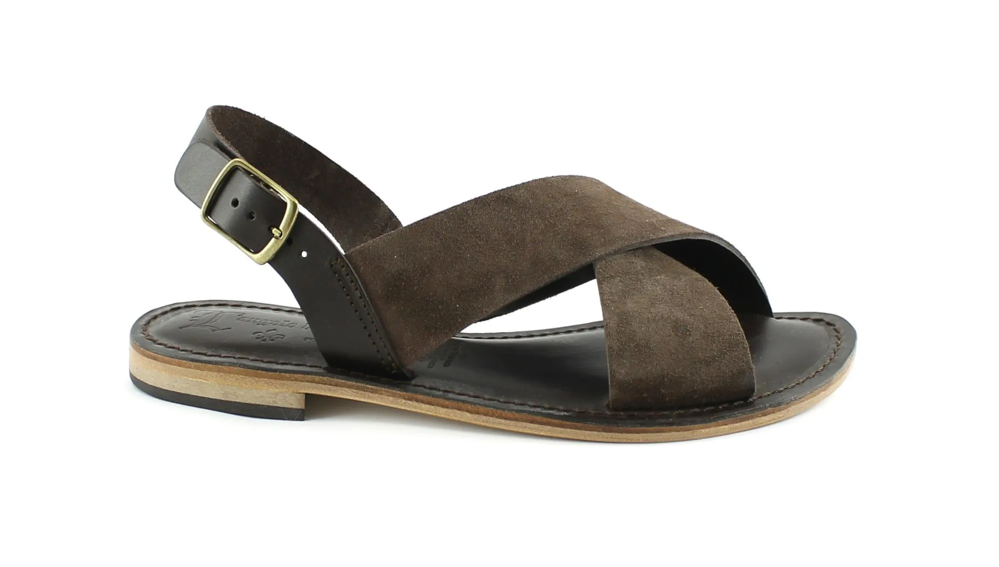 L'ANGOLO DEL CUOIO 9901 t.di moro marrone sandali donna pelle incrocio cinturino