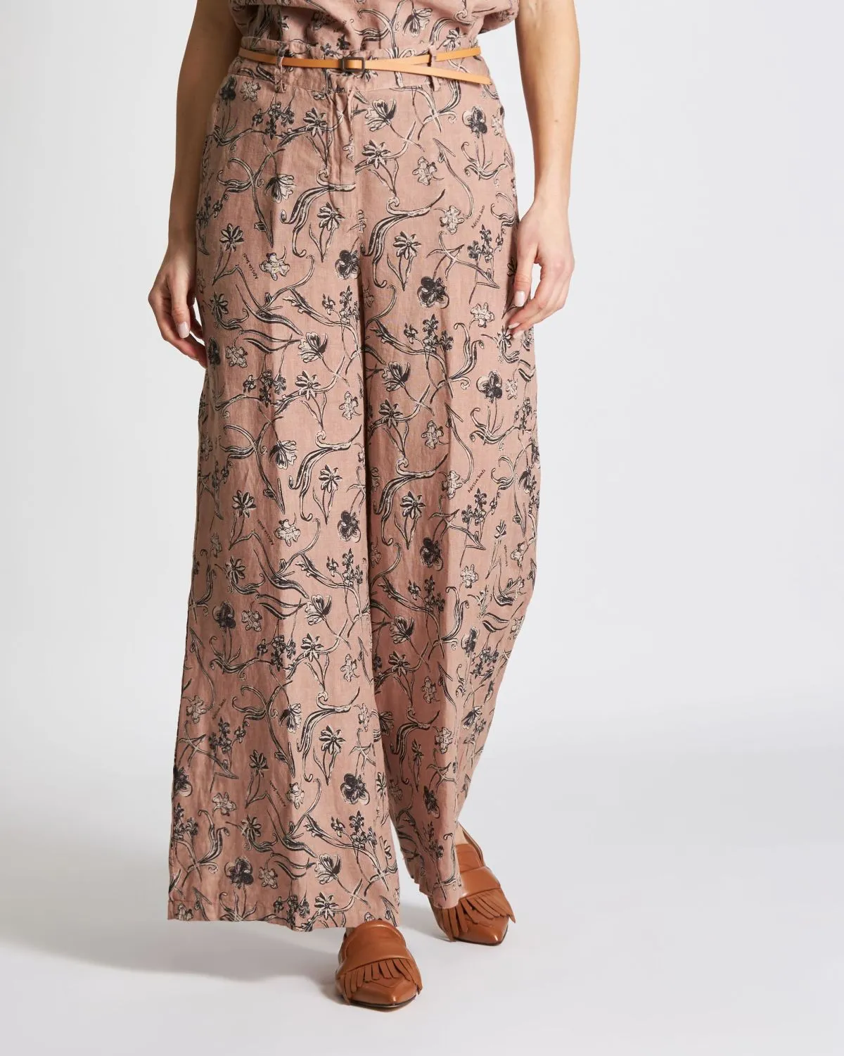 Linen Trousers with Pattern / Brown