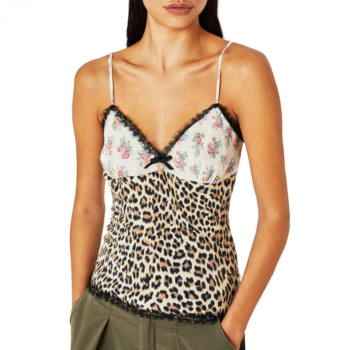 Maglia A Stampa Animalier Con Georgette, Marrone