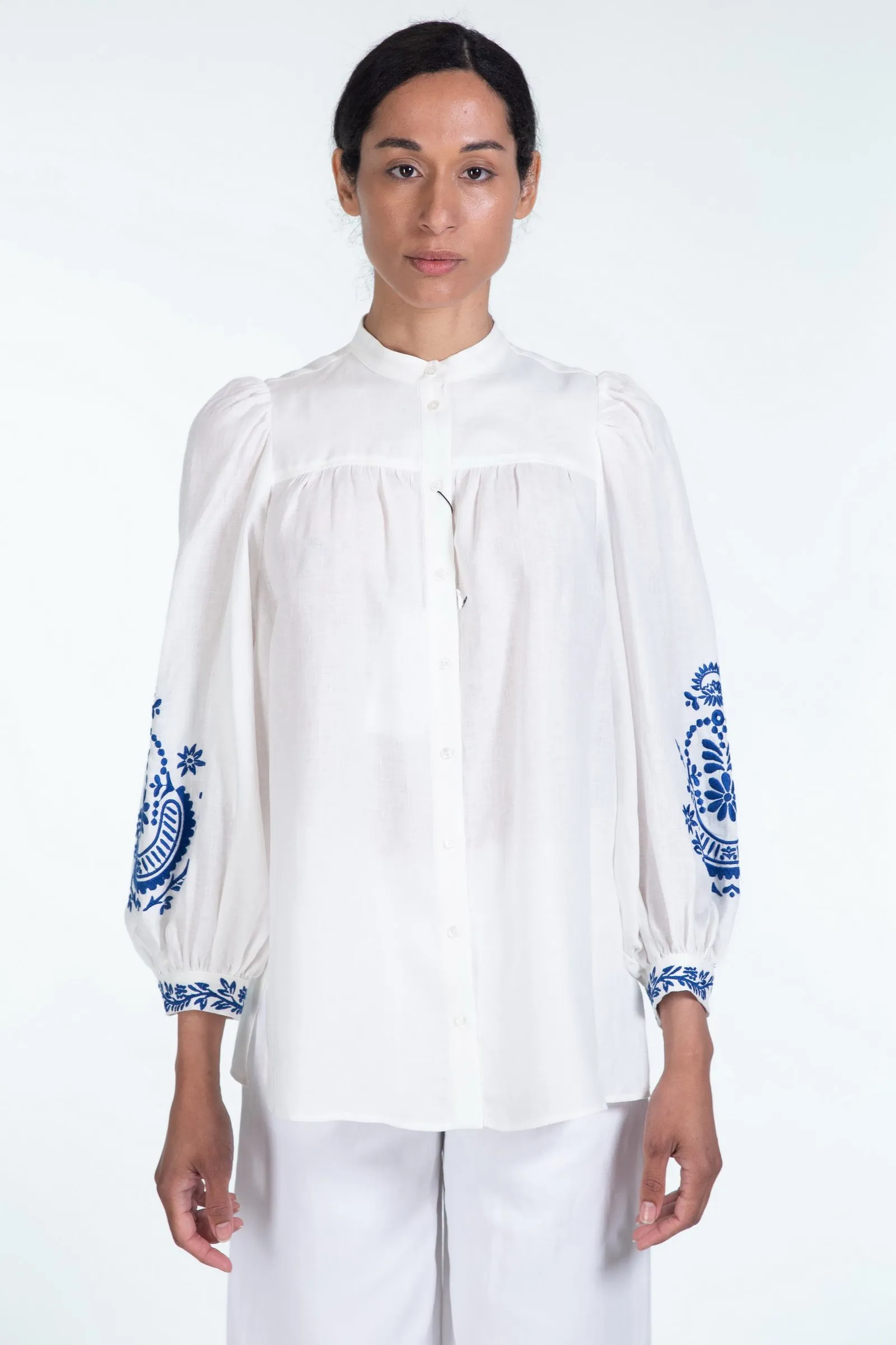 MAX MARA WEEKEND camicia in tela di lino con ricamo CARNIA