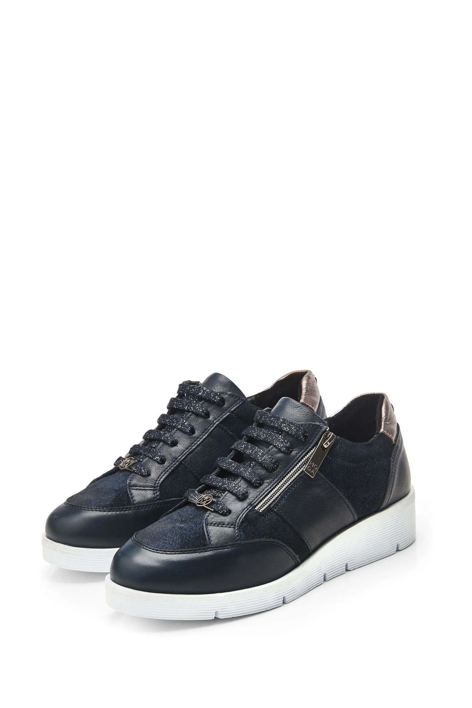 Moda in Pelle Blu - Ambienne - Scarpe da ginnastica con zeppa e zip laterale