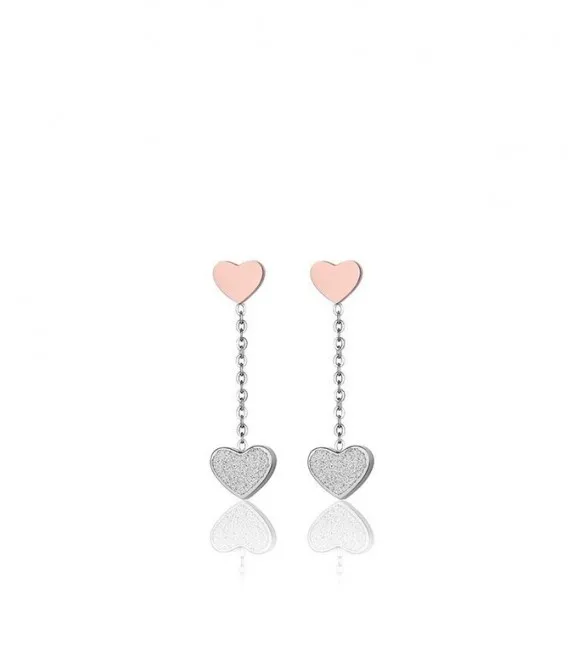 Orecchini donna gioielli Luca Barra in acciaio 316L pvd oro rosa con Cuore e glitter bianco ok1049