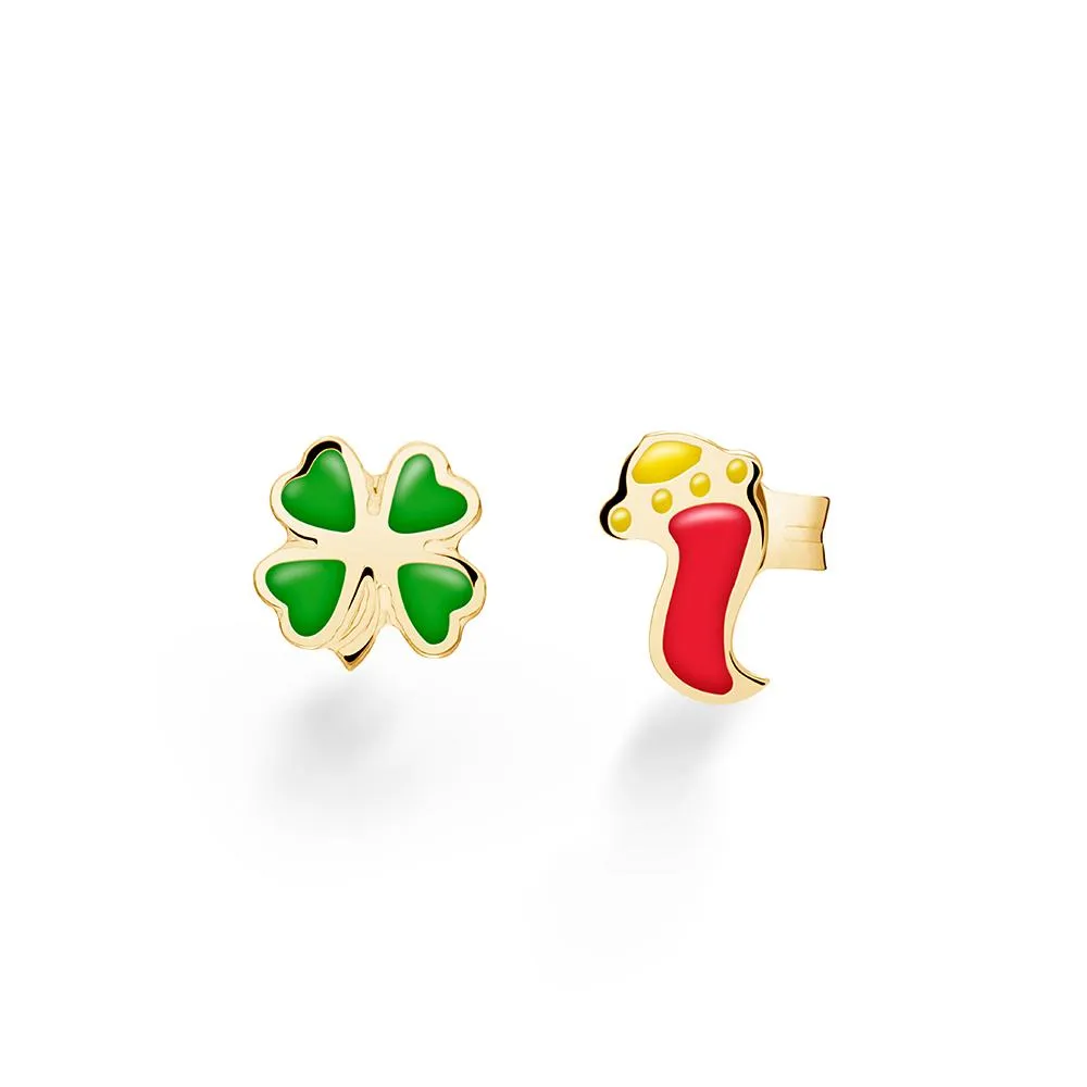 Orecchini leBebe PMG055 Primegioie Quadrifoglio Cornetto oro giallo