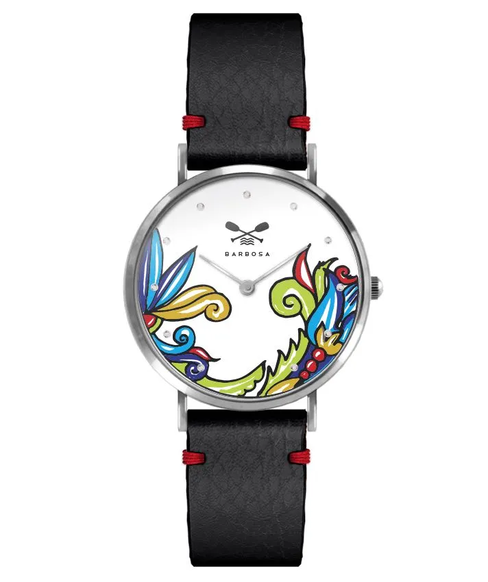 OROLOGIO MEDITERRANEAN ART dm. 36,5 PELLE NERO BANDANA ROSSA