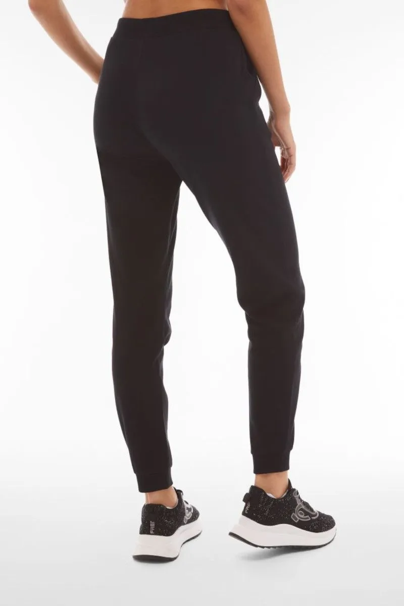 Pantalone in cotone interlock con fondo a polsino donna Nero