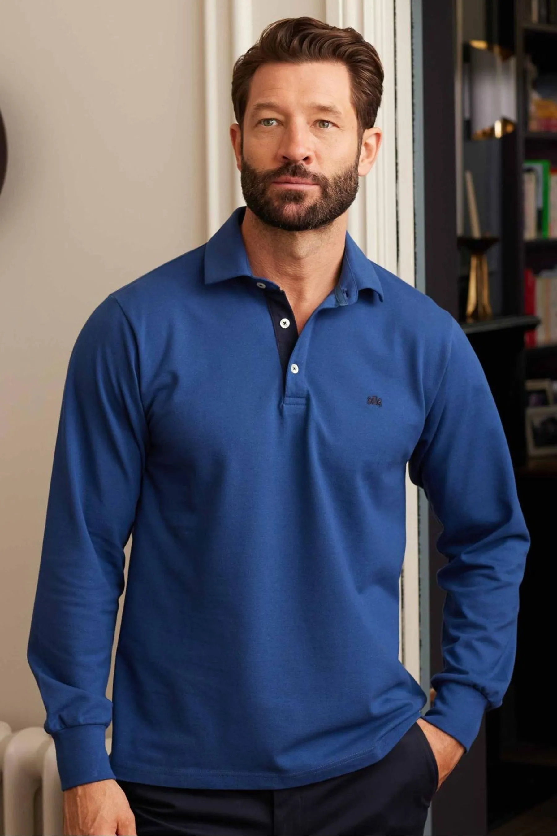 Savile Row Company - Denim Blu - Polo a manica lunga