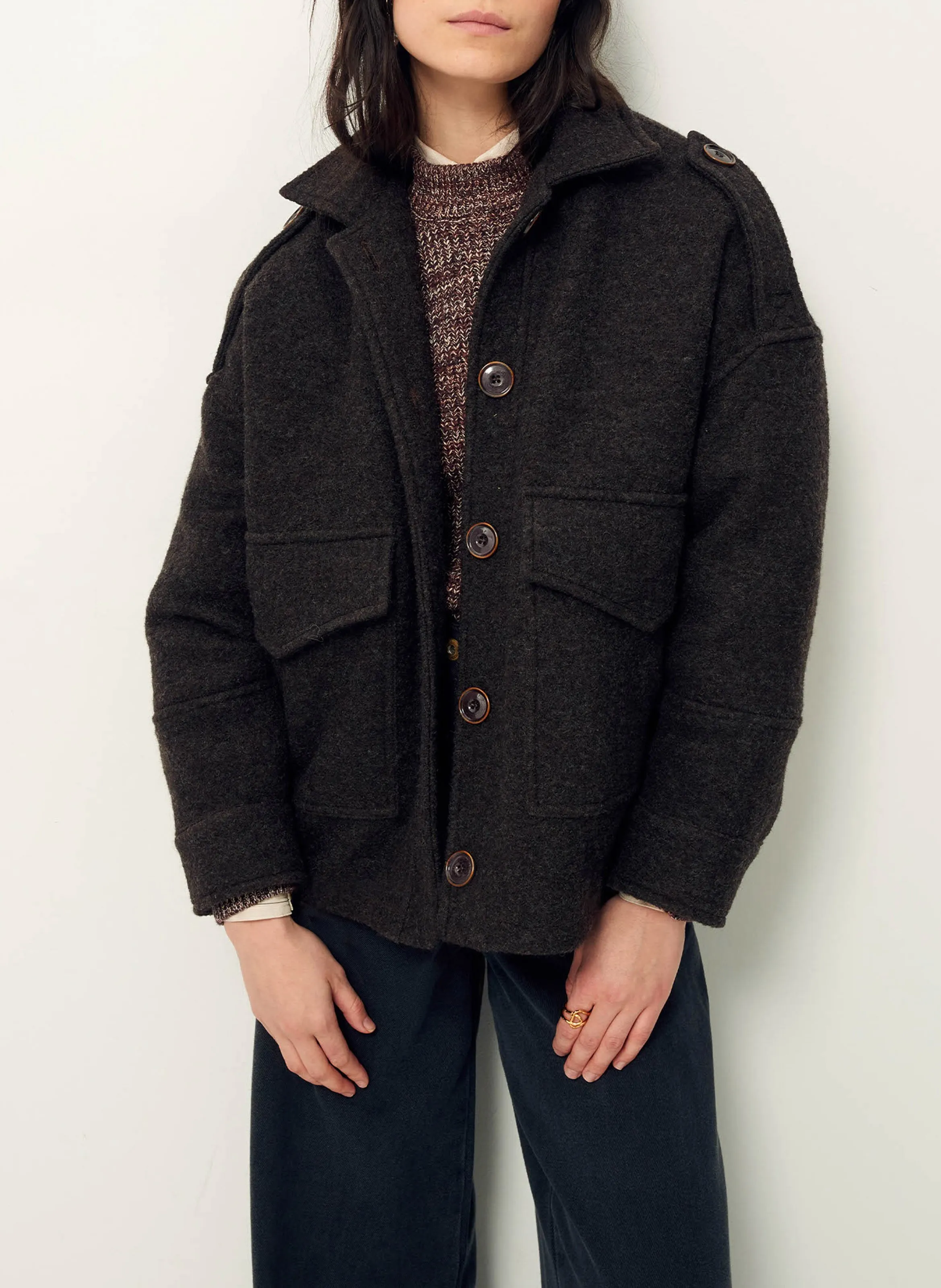  SESSUN   HARRISON - Cappotto dritto in lana | Marrone
