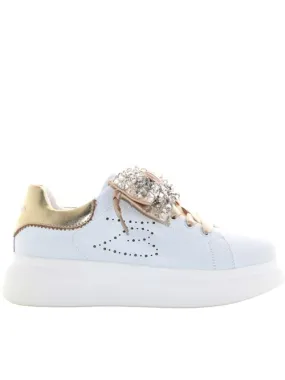     Sneaker glamour in pelle con fiocco strassato Tosca Blu